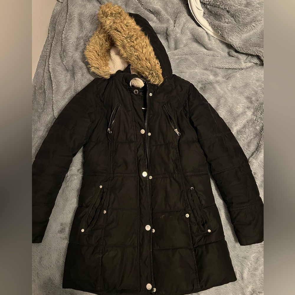 Nautica winter coat. Black in color, faux fur hood.